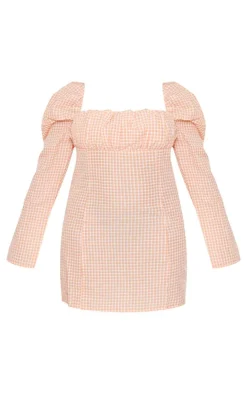 Plus Gingham Puff Sleeve Dress-PrettyLittleThing Clearance