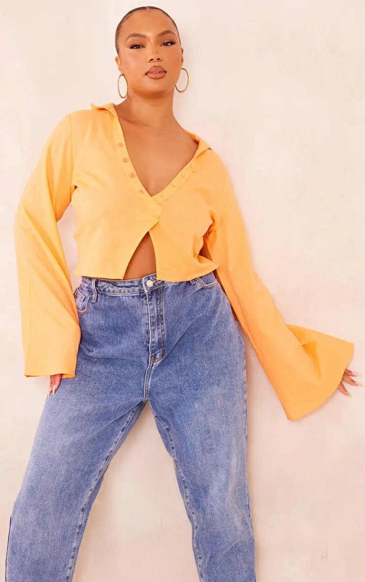 PrettyLittleThing Shirts*Plus Linen Look Long Sleeve Shirt