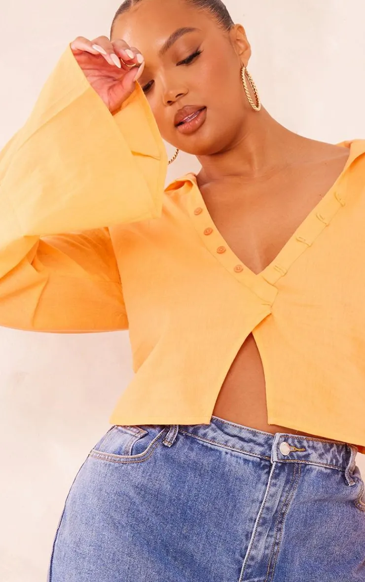 PrettyLittleThing Shirts*Plus Linen Look Long Sleeve Shirt