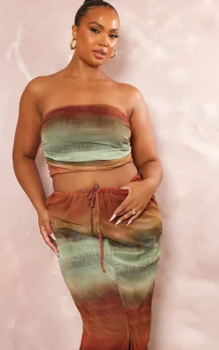 Online PrettyLittleThing Plus Ombre Printed Bandeau Top Orange