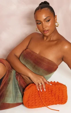 Online PrettyLittleThing Plus Ombre Printed Bandeau Top Orange
