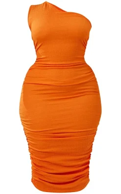 Plus One Shoulder Textured Midi Dress-PrettyLittleThing Sale