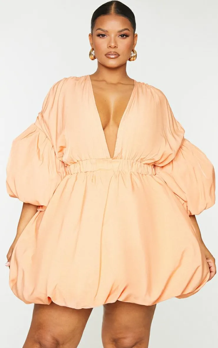 Plus Puff Sleeve Puffball Hem Shift Dress-PrettyLittleThing New