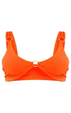 Plus Orange Ring Detail Ruched Bikini Top
