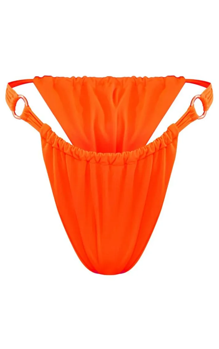 Plus Orange Ring Detail Ruched Bikini Bottoms