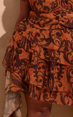 Sale PrettyLittleThing Plus Ruffle Tiered Detail Mini Skirt Orange