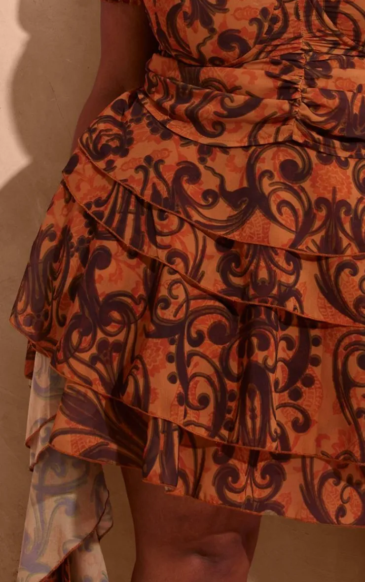 Sale PrettyLittleThing Plus Ruffle Tiered Detail Mini Skirt Orange