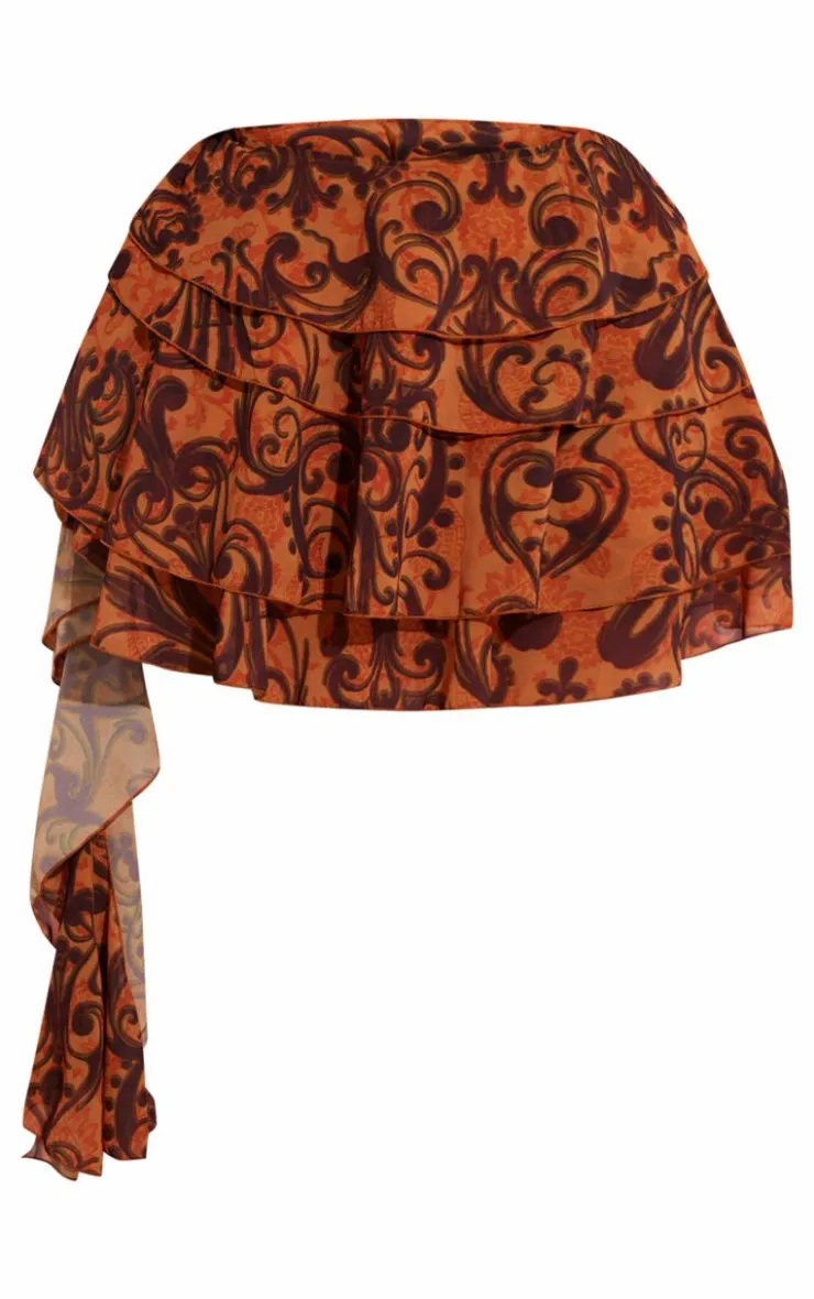 Sale PrettyLittleThing Plus Ruffle Tiered Detail Mini Skirt Orange