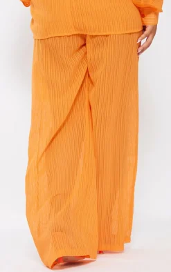 Sale PrettyLittleThing Plus Sheer Stripe Wide Leg Pants Orange