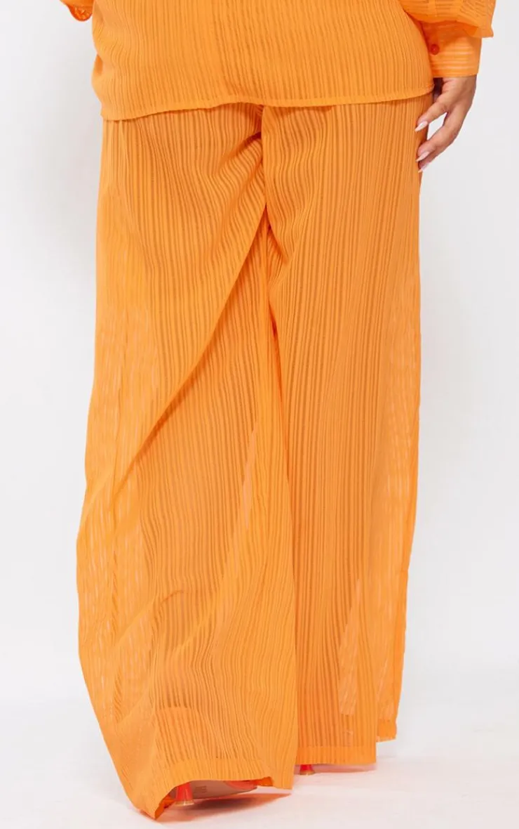 Sale PrettyLittleThing Plus Sheer Stripe Wide Leg Pants Orange