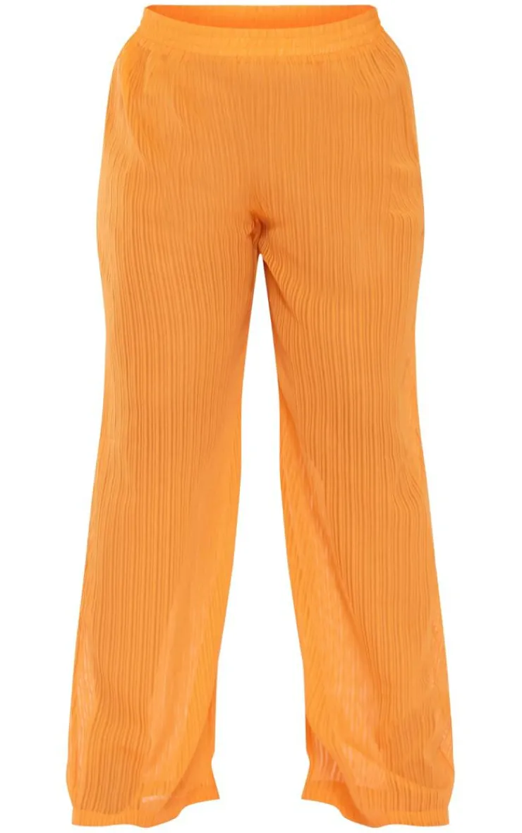 Sale PrettyLittleThing Plus Sheer Stripe Wide Leg Pants Orange