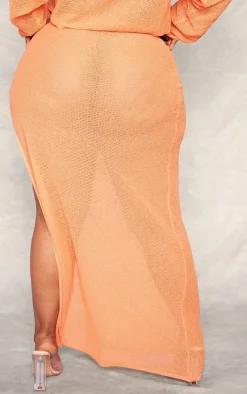 PrettyLittleThing Knitted Two Piece Sets*Plus Textured Sheer Knit Ruched Side Maxi Skirt