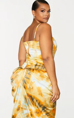 Hot PrettyLittleThing Plus Tie Dye Print Structured Corset Top Orange