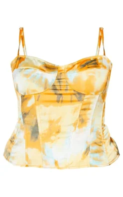 Hot PrettyLittleThing Plus Tie Dye Print Structured Corset Top Orange
