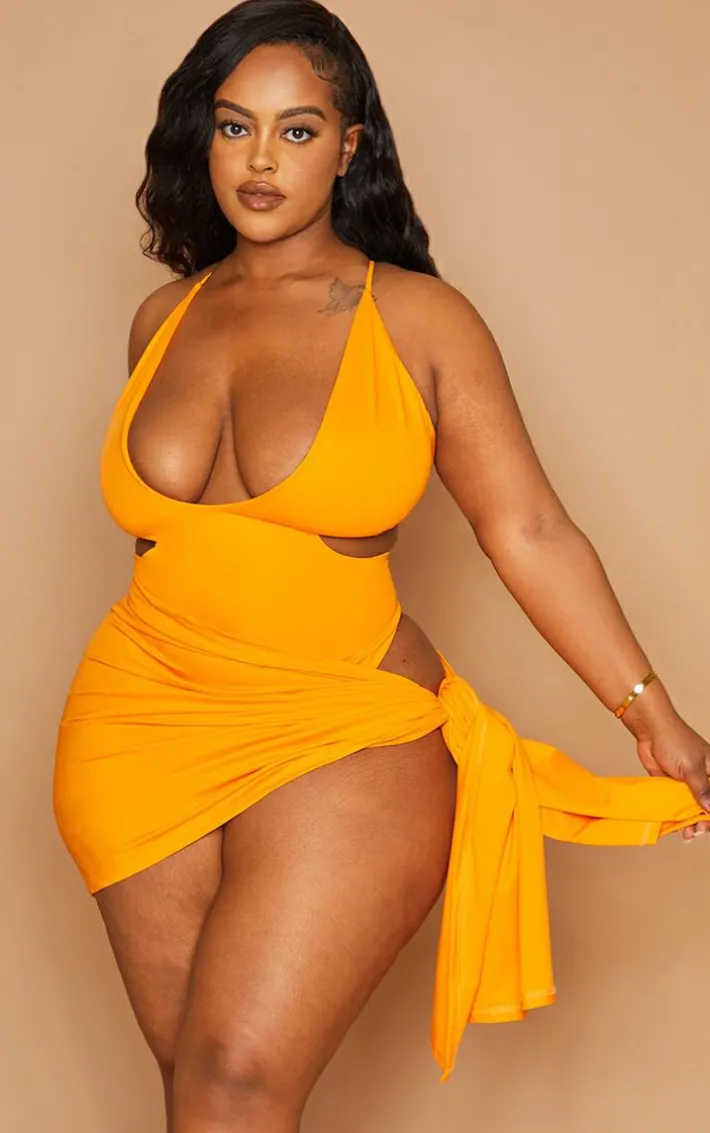 Plus Orange Tie Side Sarong