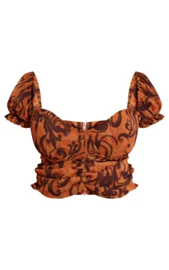 Online PrettyLittleThing Plus Underwired Ruched Chiffon Crop Top Orange