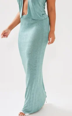 Clearance PrettyLittleThing Plus Acetate Maxi Skirt Pale Green