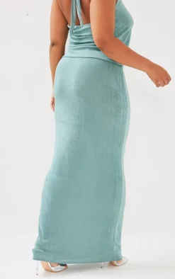Clearance PrettyLittleThing Plus Acetate Maxi Skirt Pale Green