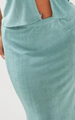 Clearance PrettyLittleThing Plus Acetate Maxi Skirt Pale Green