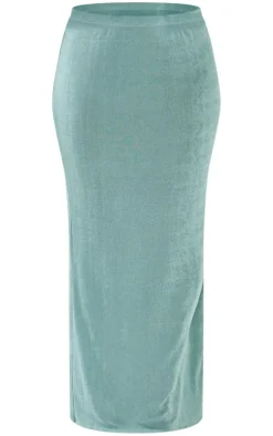 Clearance PrettyLittleThing Plus Acetate Maxi Skirt Pale Green