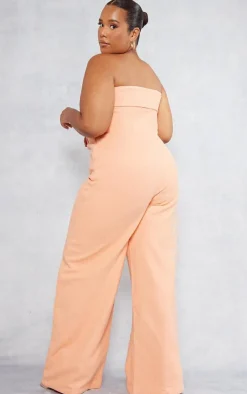 Plus Linen Look Ruched Bust Detail Bandeau Jumpsuit-PrettyLittleThing New
