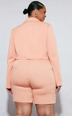 New PrettyLittleThing Plus Linen Look Tailored Shorts Peach