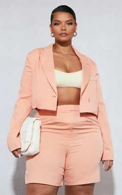 New PrettyLittleThing Plus Linen Look Tailored Shorts Peach