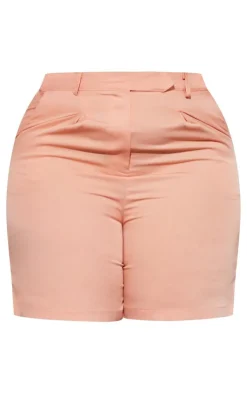 New PrettyLittleThing Plus Linen Look Tailored Shorts Peach