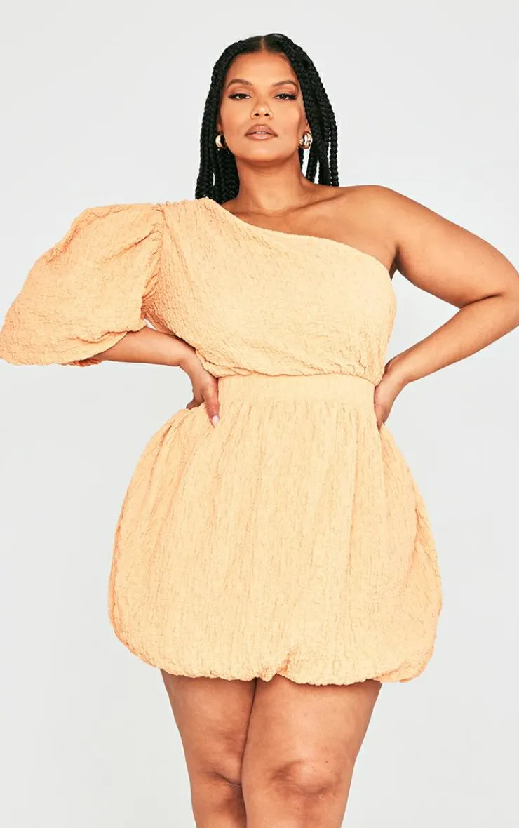 Plus Textured One Shoulder Puffball Dress-PrettyLittleThing Hot