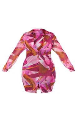 Plus Abstract Mesh Button Down Shirt Dress-PrettyLittleThing New