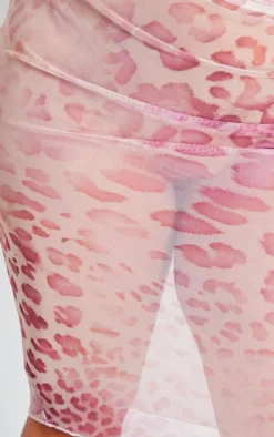 PrettyLittleThing Plus Animal Print Mesh Midi Skirt Pink