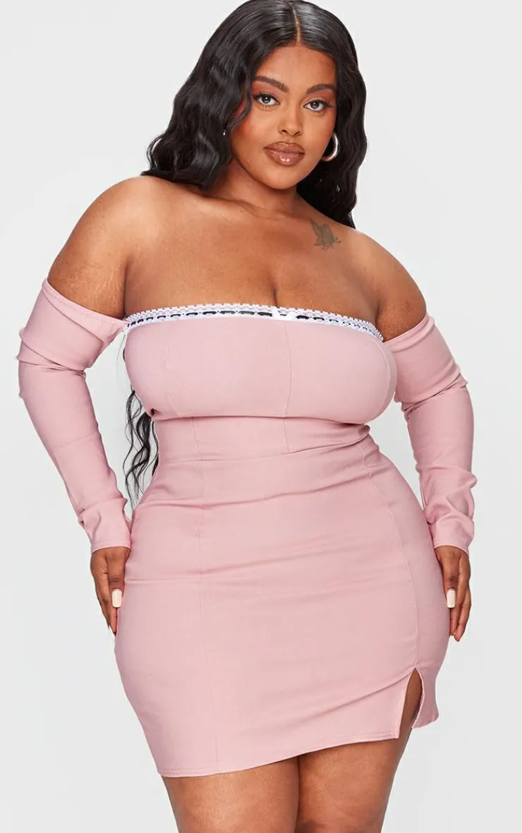 Plus Bardot Corset Detail Bodycon Dress-PrettyLittleThing Outlet