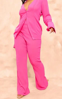 Discount PrettyLittleThing Plus Chiffon Flare Pants Pink