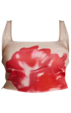 PrettyLittleThing Plus Floral Print Corset Top Pink