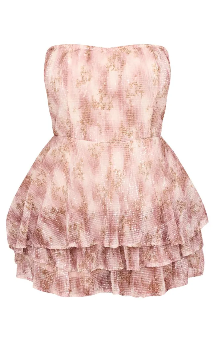 Plus Pink Floral Print Embellished Bandeau Rara Romper