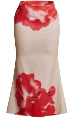 Hot PrettyLittleThing Plus Floral Print Maxi Skirt Pink