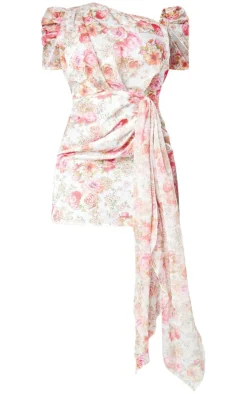 Plus Floral Print One Shoulder Draped Chiffon Bodycon Dress-PrettyLittleThing Best