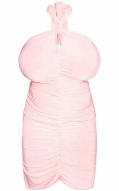 Plus Key Hole Halterneck Detail Ruched Bodycon Dress-PrettyLittleThing Hot