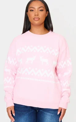 PrettyLittleThing Oversized Sweaters*Plus Oversized Fairisle Panel Christmas Sweater