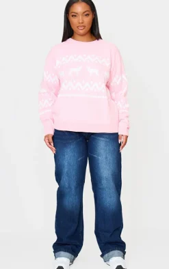 PrettyLittleThing Oversized Sweaters*Plus Oversized Fairisle Panel Christmas Sweater