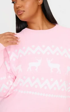 PrettyLittleThing Oversized Sweaters*Plus Oversized Fairisle Panel Christmas Sweater