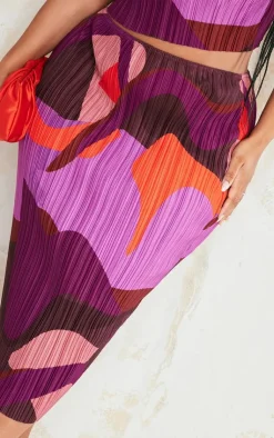 Online PrettyLittleThing Plus Print Plisse Midi Skirt Pink