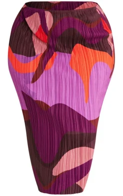 Online PrettyLittleThing Plus Print Plisse Midi Skirt Pink