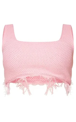 PrettyLittleThing Plus Raw Hem Knit Crop Top Pink