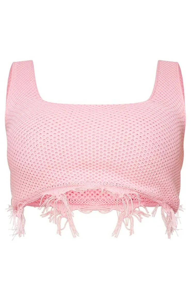 PrettyLittleThing Plus Raw Hem Knit Crop Top Pink