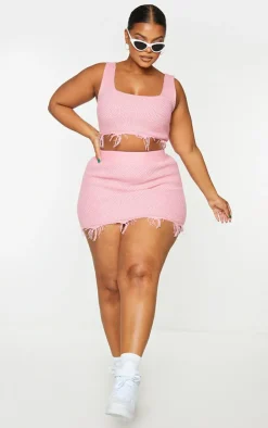 Best PrettyLittleThing Plus Raw Hem Knit Skirt Pink