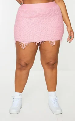Best PrettyLittleThing Plus Raw Hem Knit Skirt Pink