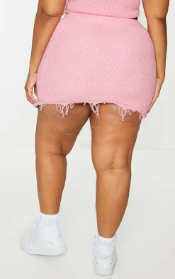Best PrettyLittleThing Plus Raw Hem Knit Skirt Pink