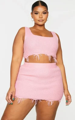 Best PrettyLittleThing Plus Raw Hem Knit Skirt Pink