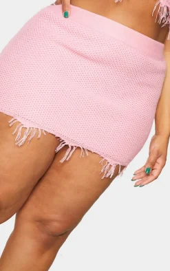 Best PrettyLittleThing Plus Raw Hem Knit Skirt Pink